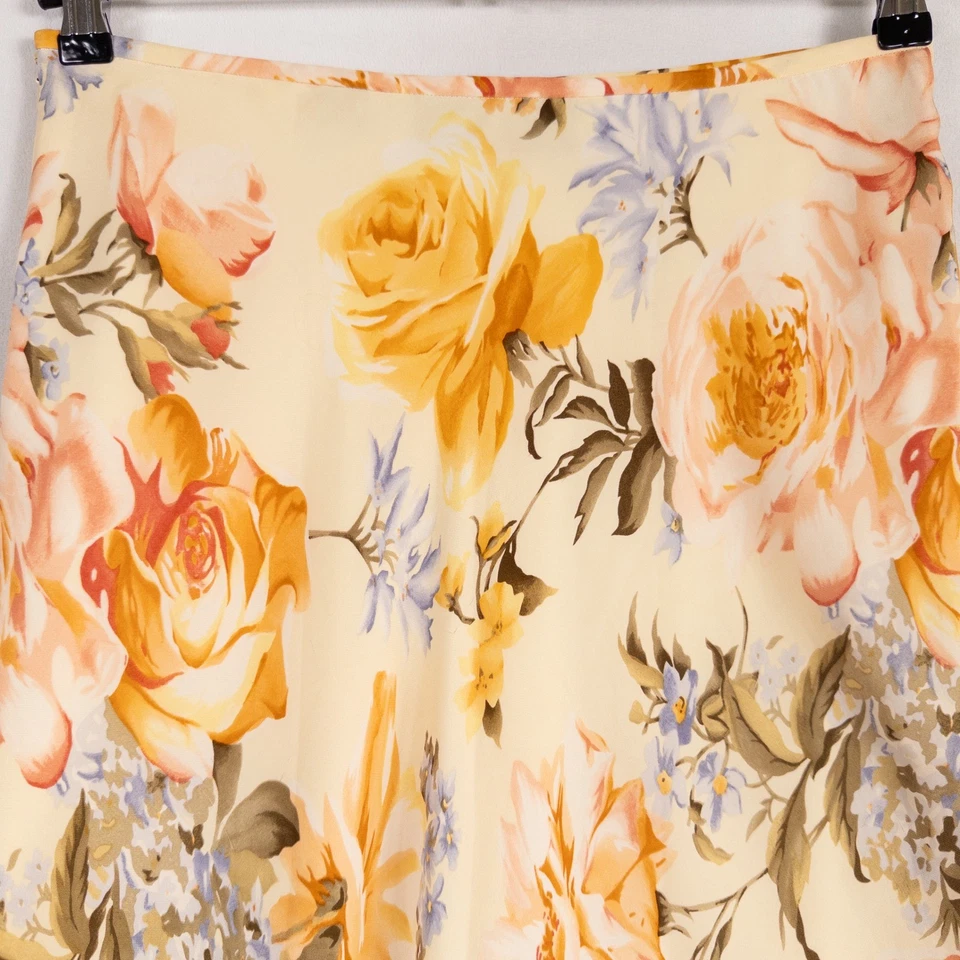 Linda Allard Ellen Tracy Skirt Sz 10 Yellow Floral 100% Silk Flowy Elegant - Image 4 of 4
