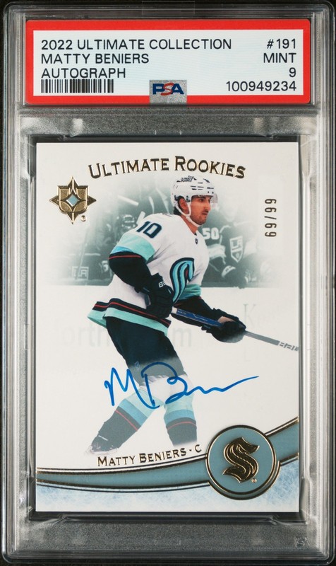 2022 Upper Deck Ultimate Collection #191 Matty Beniers Rookie Auto /99 PSA 9