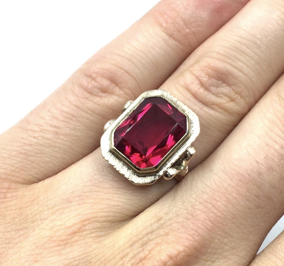 Anillo de oro de 8kt rubí sintético 333 oro amarillo 1,5 x 1,2 cm anillo de s... - Imagen 3 de 4