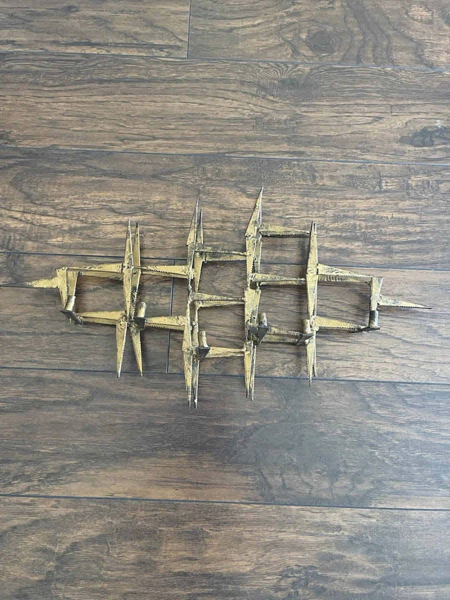 Vintage Brutalist Welded Metal Wall Sculpture. MCM Gold/Black Patina