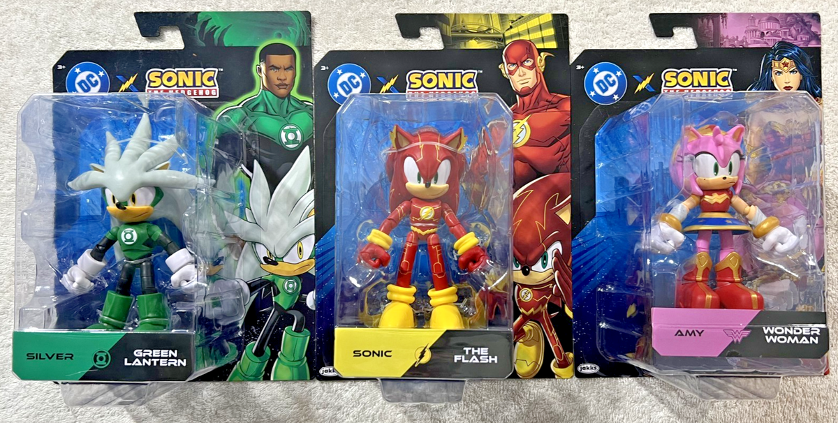 DC X SONIC THE HEDGEHOG SONIC FLASH AMY WONDER WOMAN SILVER GREEN