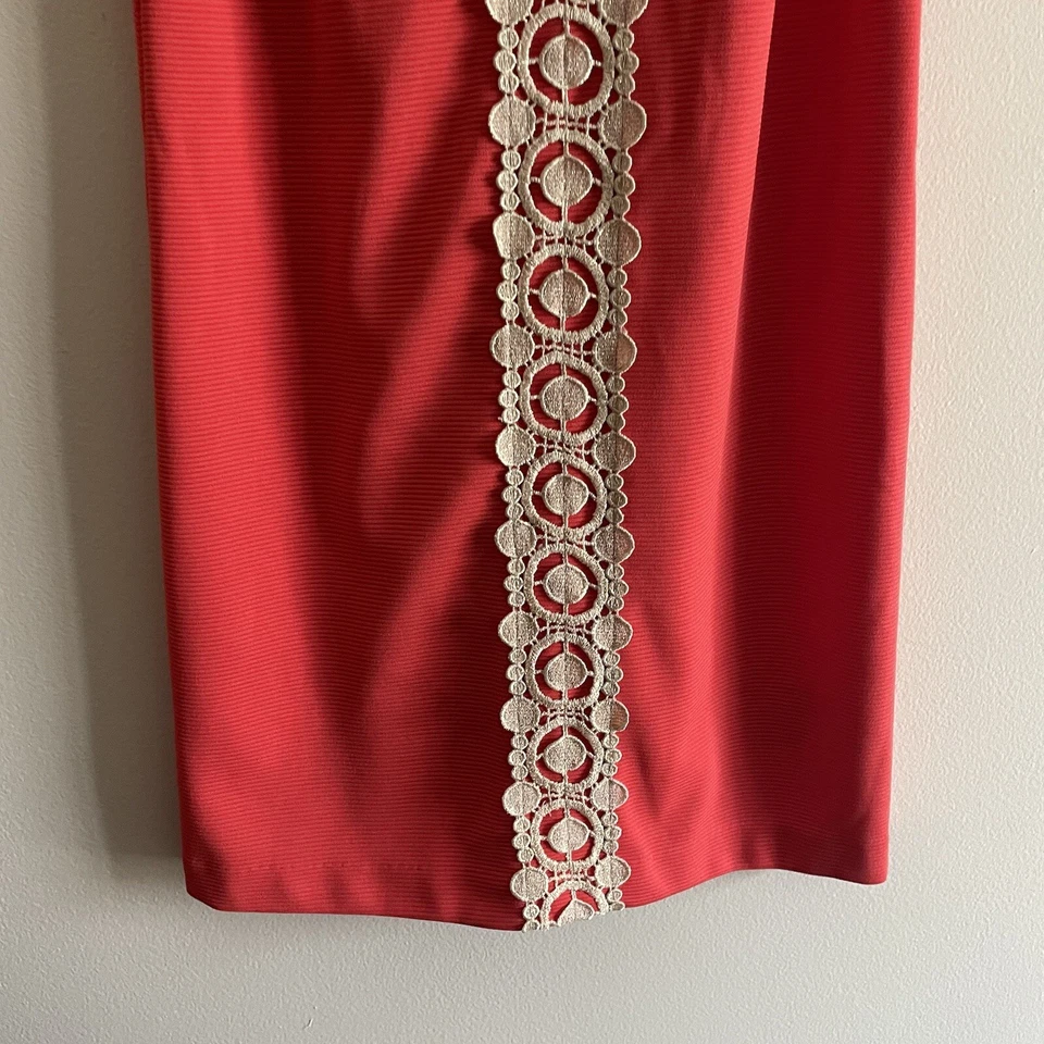 Jessica Simpson Women 4 Coral Gold Crochet Detail Sleeveless Ottoman Shift Dress - image 2 of 4