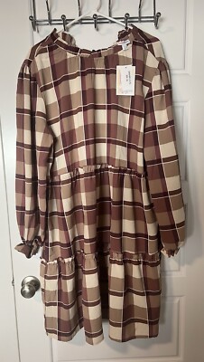 LulaRoe Dress Annabelle Ruffle Tiered Long Sleeve Stripe Squares