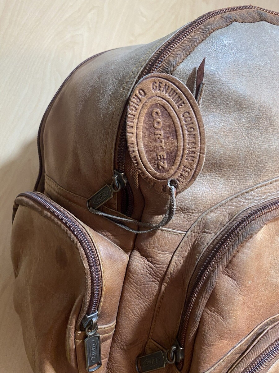 Vintage Cortez Leather Brown Backpack, Zipper/Adjustable 