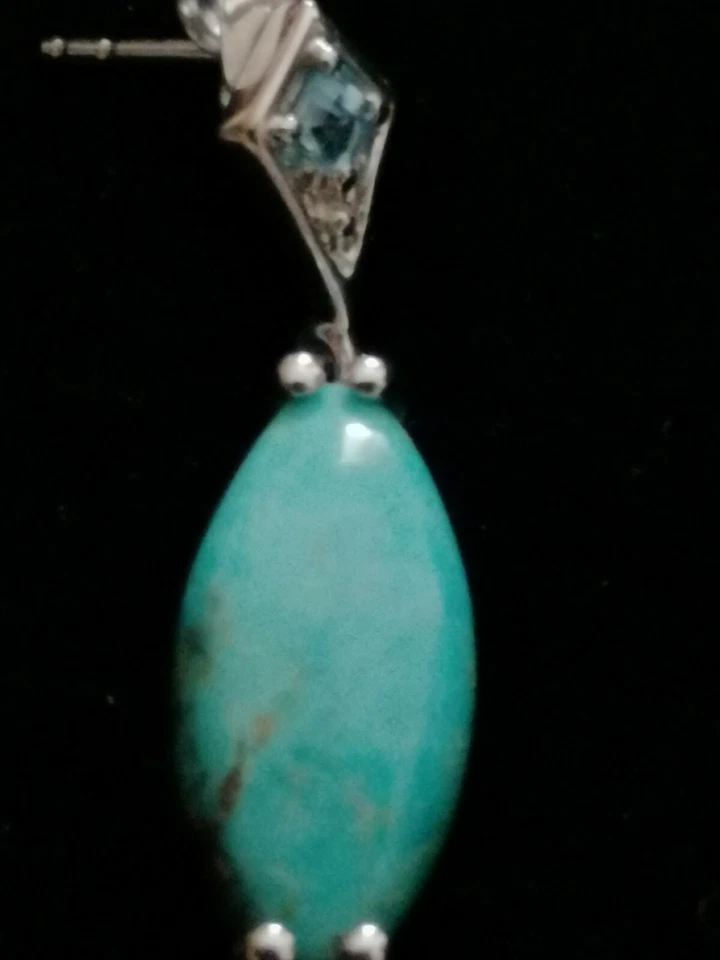 Orecchini da donna in argento, vintage pendenti pietra turchese per lobi forati - Immagine 2 di 4