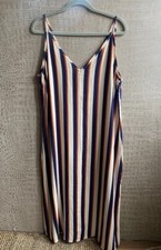 midi dress striped beach summer linen navy rust ecru rustic Zara look  14 16