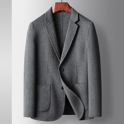 Men's casual suit solid color wool hand-made double-sided woolen suit coat 003