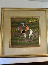 Asian Thai Expressionist Leaf painting-Artist Thanom-Vintage-MCM