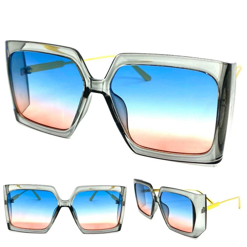 Occhiali Da Sole Oversize Retrò STARS Eyewear – Montatura Rotonda Oro, Lenti Blu E Gialle – UV400
