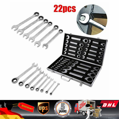 22 Tlg Ratschenschlüssel Ring Maul Ratsche Schlüssel Satz 6-32mm Werkzeug Set DE