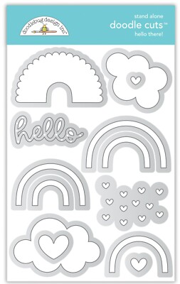 Crafts Doodlebug Doodle Cuts Metal Die Set Hello There Rainbows Hearts in Clouds