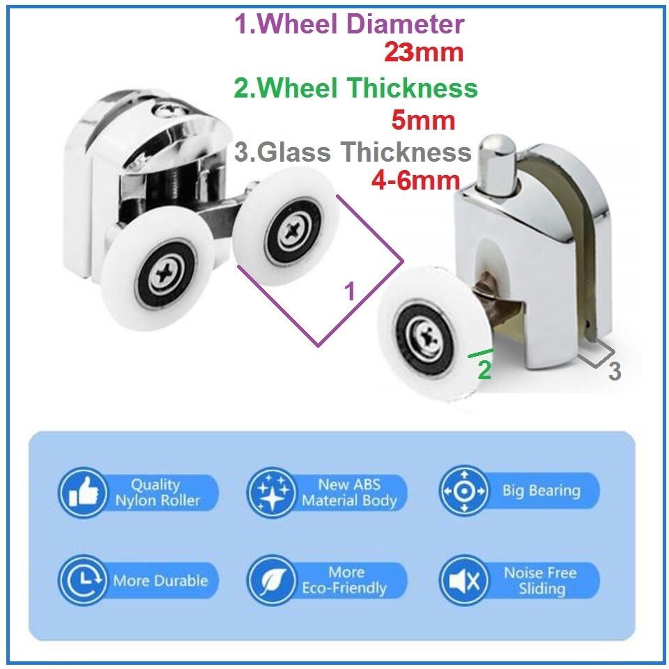 2Pcs Shower Screen Door Rollers Runners Wheels 23mm Top&Bottom