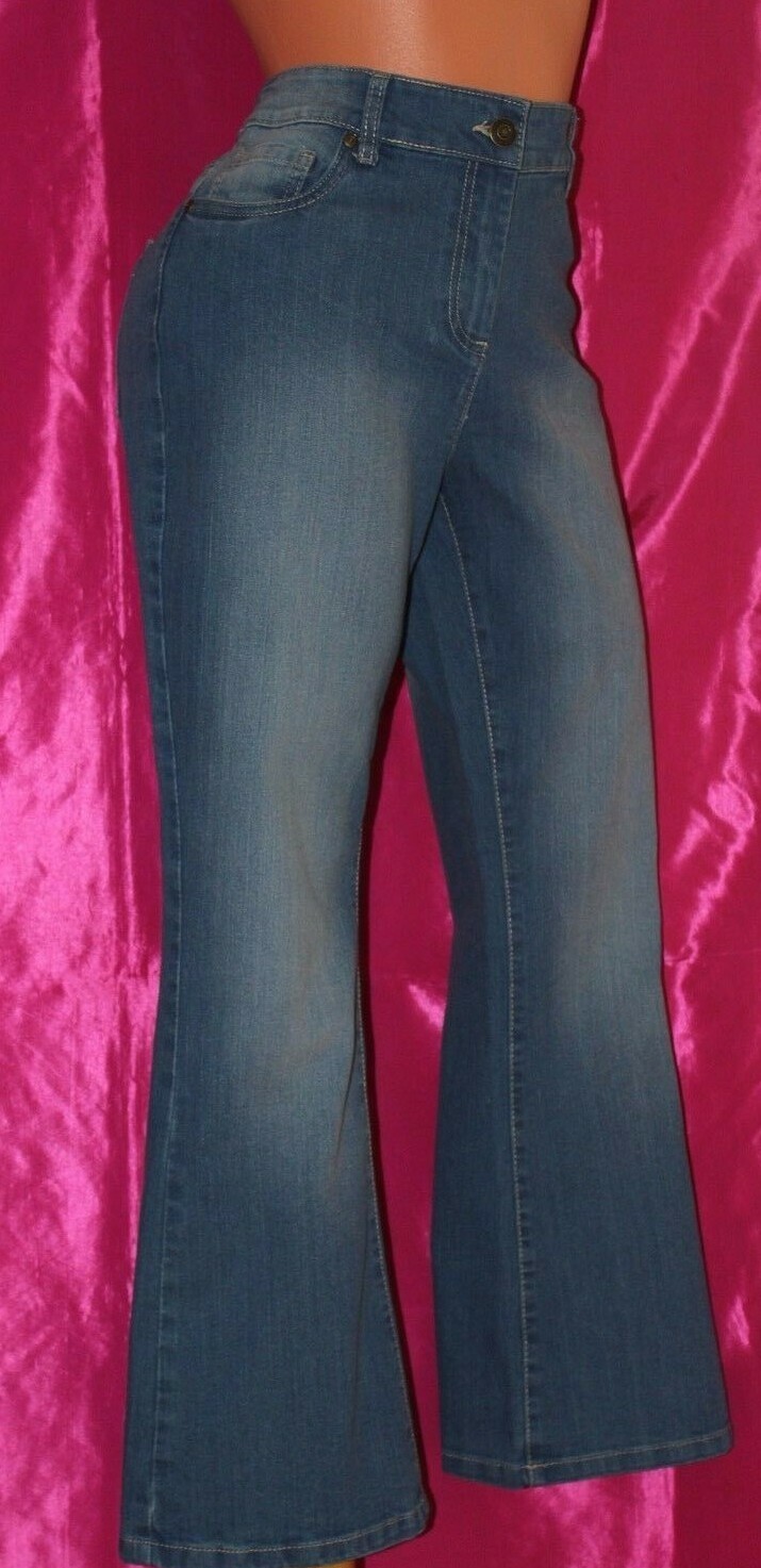DEBENHAMS Blue Boot Cut Ladies Elasticated Jeans Size 14 Short eBay