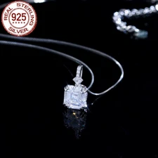 Cubic Zirconia Asscher Cut Pendant Necklace 925 Sterling Silver for Women Party