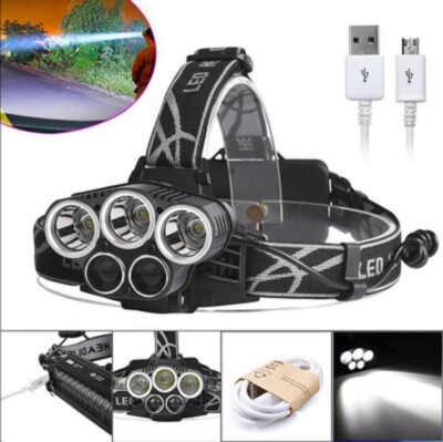 Super Bright Zoom 90000LM 5X T6 LED Scheinwerfer Wiederaufladbarer Kopf Fackel