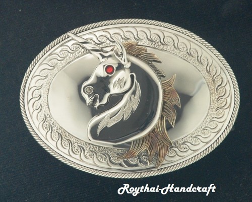 MEN BELT BUCKLE HANDMADE STAINLESS STEEL WESTERN STYLE UNICORN - 第 1/6 張圖片