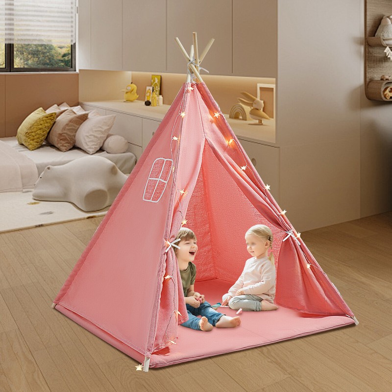 Children's Indoor Playhouse Play Tent With Light for 1-3 Kids Pink Tent For Kids