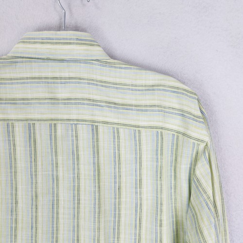 Zegna Shirt Mens Medium Green Blue Striped Linen Blend Sport Long Sleeve Classic - 第 12/12 張圖片