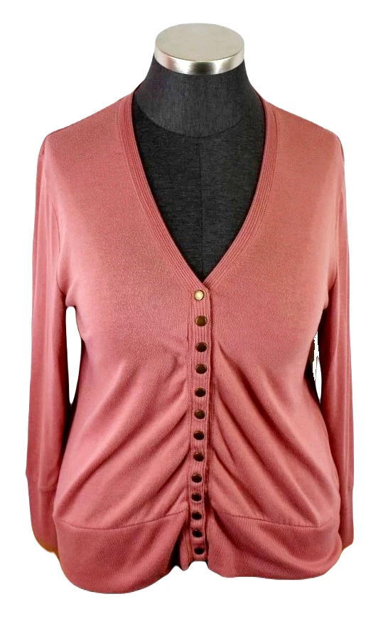 Zenana Outfitters Cardigan Plus Size 3X Salmon VNeck Slim Long Sleeve Snap  Front