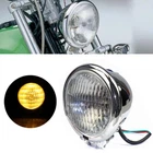 4.5'' Bates Style Chrome Shell Headlight Headlamp For Harley Chopper Cafe Racer