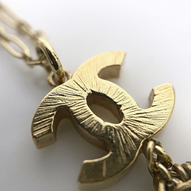 Chanel Necklace Gold White Coco Mark GP Pearl Used 07P