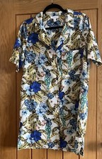 Topshop Hawaiian Shirt Dress, Floral Print Button-Up Shirt, Tropical, Size UK 10
