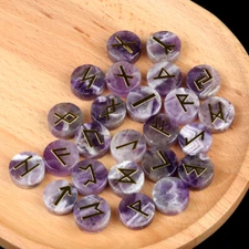 25pcs Amethyst Stone Rune Crystal Set Elder Futhark Reiki Healing Gemstone