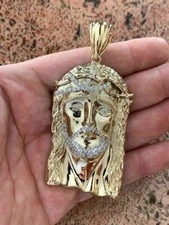 14k Gold Plated Solid 925 Sterling Silver Jesus Piece Necklace Large CZ Hip Hop