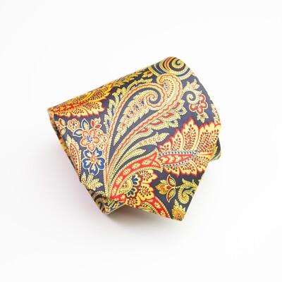 Roxy Ties Krawatte Gelb Navy Rot Paisley Madder Muster Allover 100% Seide TOP