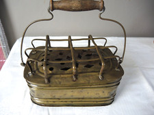 antiker Messing Fußwärmer, Stövchen, Speisewärmer Holzkohle vor 1900