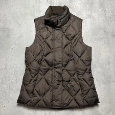 Eddie Bauer Goose Down Puffer Vest Jacket Womens Sz S Brown Quilted Full Zip