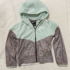 Nike Hoodie Full Zip Long Sleeve Windrunner Sherpa Jacket Girls 5/6 Teal