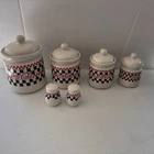 VTG Coca-Cola Gibson Canister And Salt And Pepper Set Checkered Red White Black
