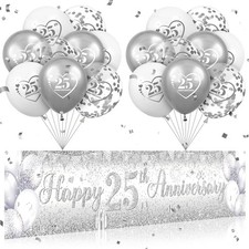 Silver 25th Wedding Anniversary Decorations for Men Women Happy