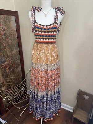 Zimmermann Devi Crochet Paisley Maxi Dress Boho Tie Strap Size 1