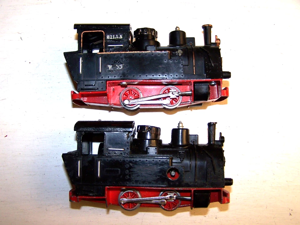 Konvolut alte Biller Bahn Spur 0e Eisenbahn 2 Dampflokomotiven + 6 Güterwagen - Bild 3 von 4