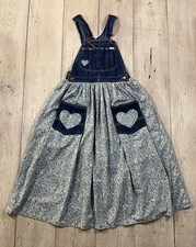 Vintage Lee Upcycled Denim Overall Dress Patchwork Hearts Size S Cottagecore