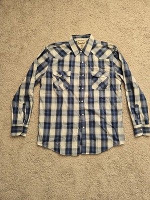 Coastal Pearl Snap Shirt Mens L Plaid Long Sleeve Button Up