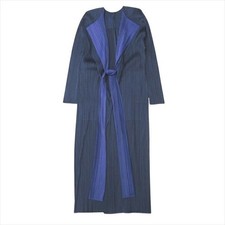 PLEATS PLEASE Merry Bicolor Pleated Long Cardigan Jacket Navy Women's Size 4