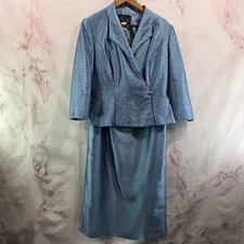 Alex Evenings Skirt Set Womens 10 Medium Blue Midi Maxi Jacket Outfit Two Piece