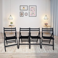 Solid Wood Folding Chair Set of 4, Slatted Seat, Black for Dining Wedding Events
