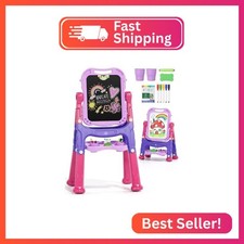 Lehoo Castle Easel for Kids 3-5, Magnetic Chalkboard Whiteboard Purple