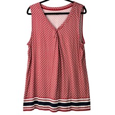 Croft & Barrow Red Geometric Sleeveless Shift Dress V Neck Size L Stretch