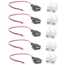 5 PCS 20AWG USB 2.0 Female Pigtail 2 Pin Bare Wire 5V 5A Cable 0.3M 1 Foot