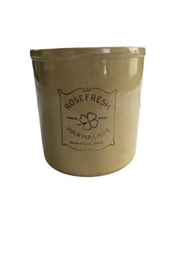 Vintage Roseville Rose Fresh Marmalade Tan Crock Roseville OH USA