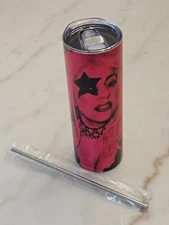 Lady Gaga Black/Pink Pop Star Metal Tumbler/Travel Mug/Cup w/ Metal Straw *NEW*