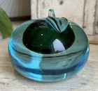 Murano Apple Alfredo Bernini Sommerso Turquoise Italian Art Glass Paperweight