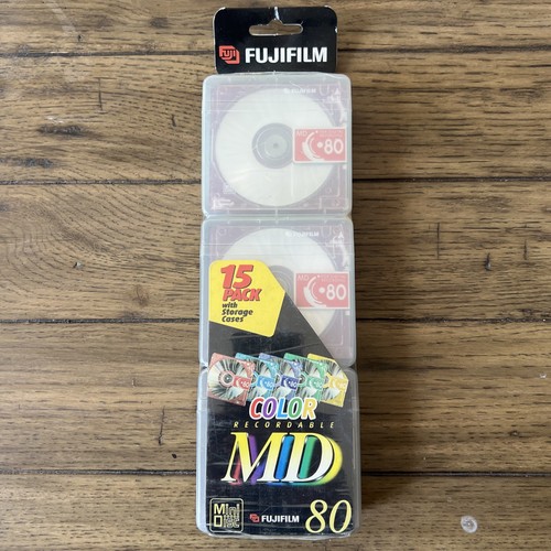 FUJIFILM MiniDisc MD Recordable 80 Minute 15 Pack With Storage Cases New Sealed