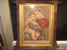 Currier & Ives "Virgin & Child" Framed Under Glass 19th Century Antique Print