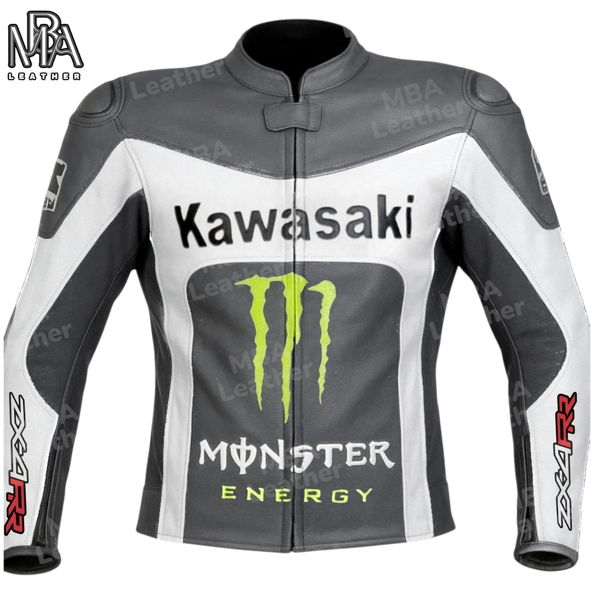 4/1 とさ LEATHER TYPE-2 Kawasaki Ninja ZX-4RR Leather Jacket Gray Motorcycle Biker Jacket